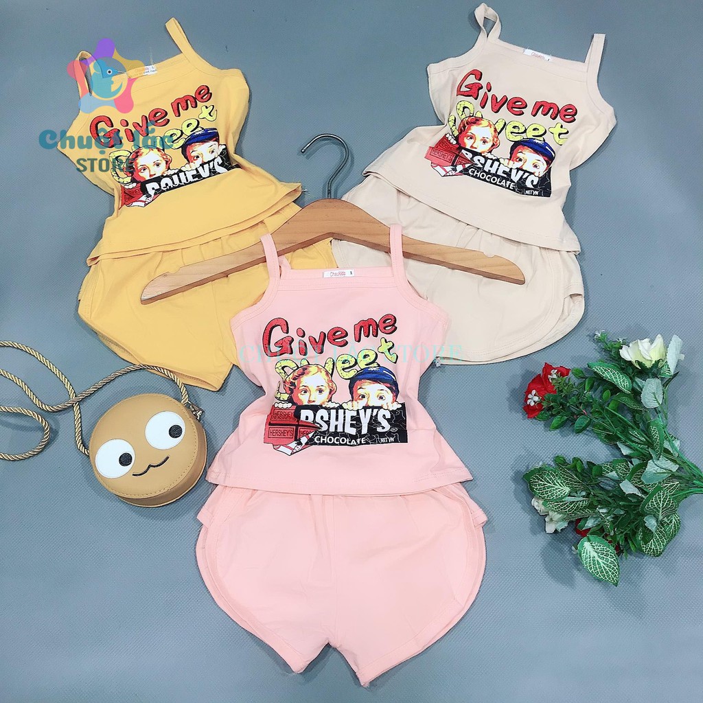 Bộ Quần Áo Bé Gái Chuột Lắc Store Give Me Thun Cotton 4 Chiều Mềm Mại Từ 7Kg Đến 20Kg( Màu Hồng, Vàng, Kem)