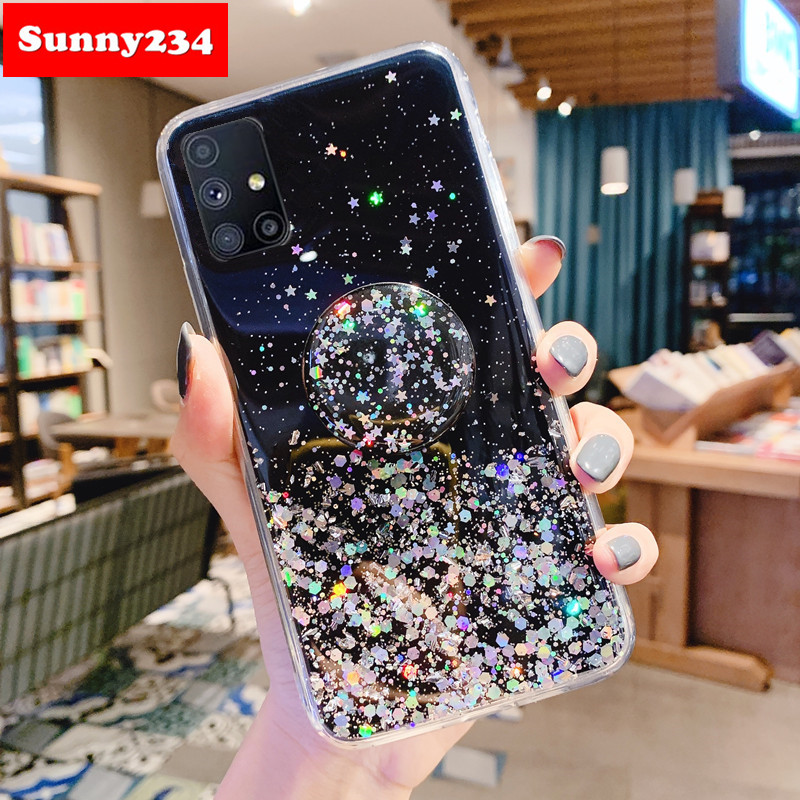 Ốp điện thoại mềm hiệu ứng lấp lánh có nhẫn đỡ cao cấp cho Samsung A01 Core M51