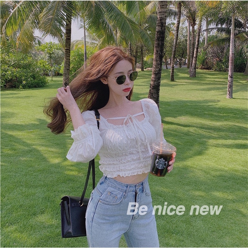 Áo sơ mi tay bồng dáng croptop kiểu Hàn Quốc SM09 | WebRaoVat - webraovat.net.vn