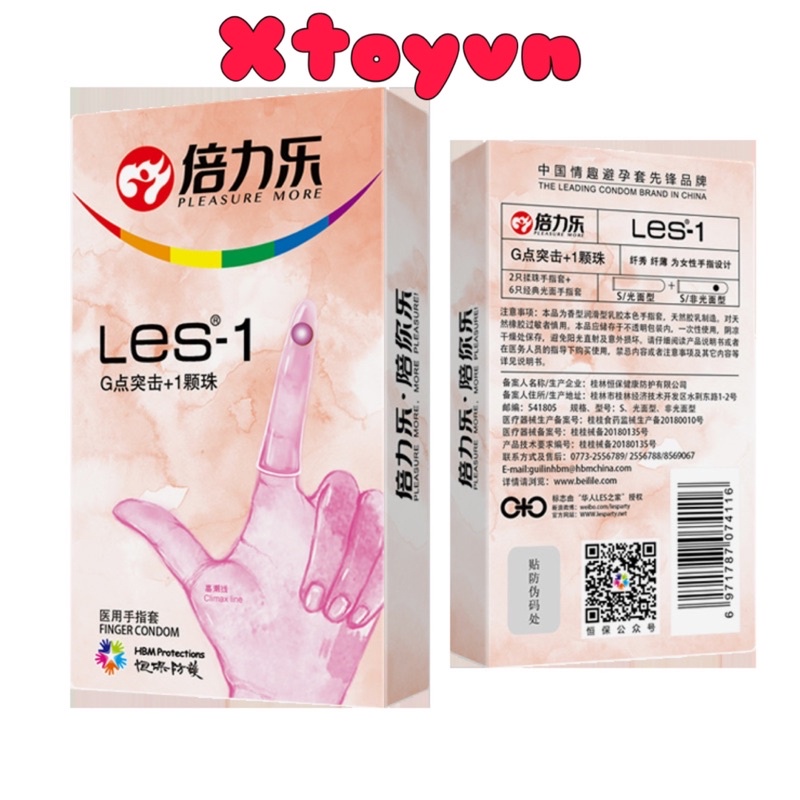 Bao cao su ngón tay HBM Les-1 hạt bi tái sử dụng 6bcs + 2 ngọc trai