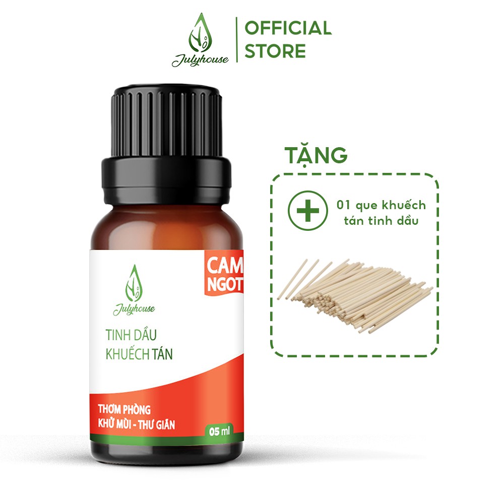 Combo 3 Bộ Khuếch tán Tinh dầu Sả Chanh, Cam Ngọt, Bạc Hà 5ml/chai JULYHOUSE khử mùi, thơm phòng, thư giãn