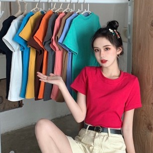 Áo Thun Tay Ngắn Màu Trơn Phong Cách Hàn Quốc Dễ Thương