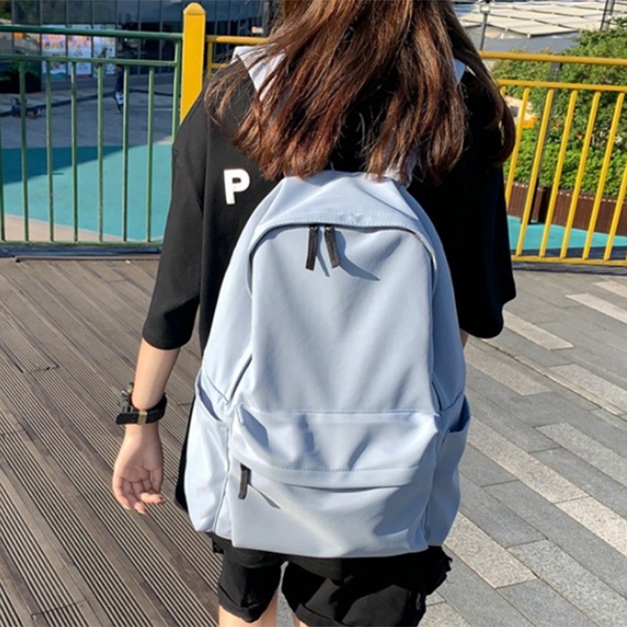 Balo  trơn đen basic Ulzzang kiểu Hàn Quốc nam nữ đi học đi chơi vải dù chống nước nhiều màu form đẹp M405