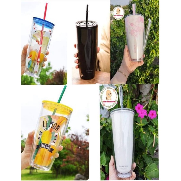 - Ly nhựa 2 lớp kèm ống hút Lock & Lock 750ml