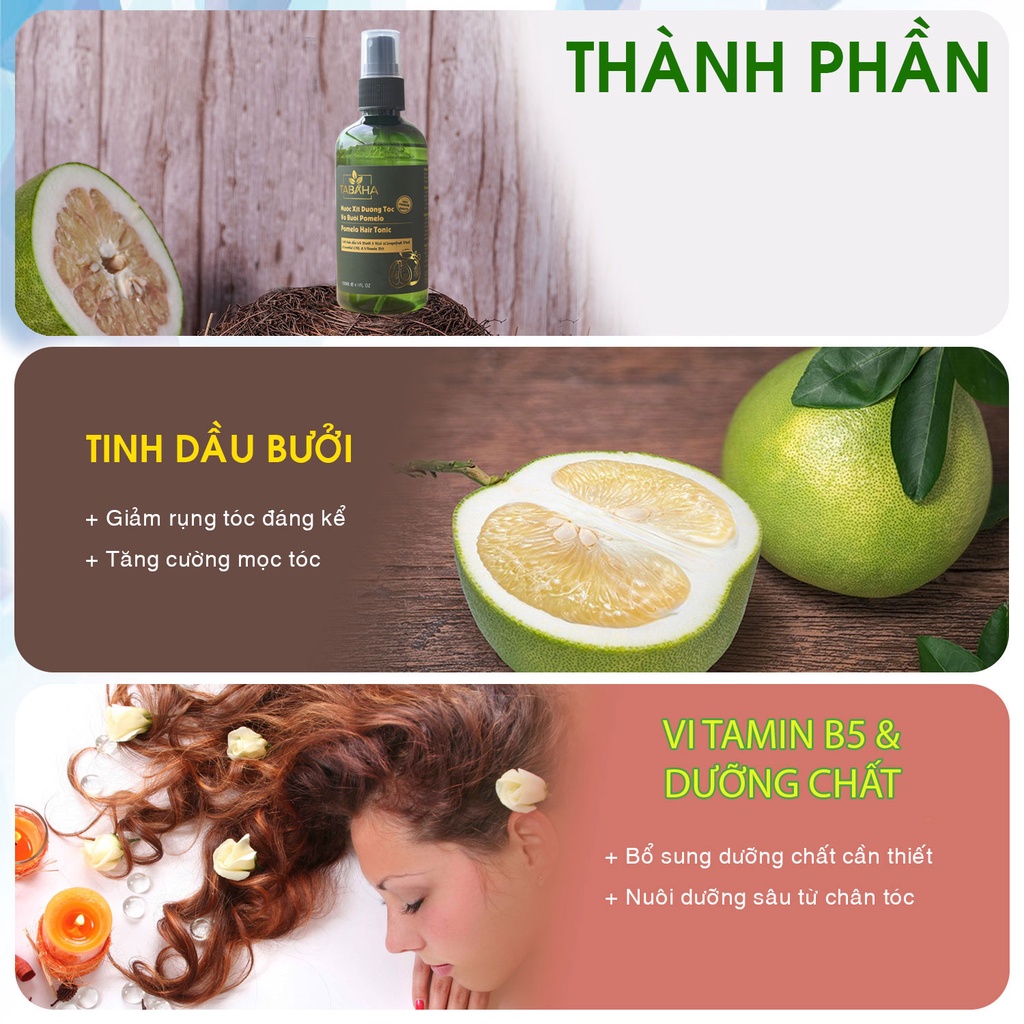 Nước xịt dưỡng tóc tinh dầu vỏ bưởi Pomelo Tabaha 120ml Tặng Dây Cột tóc hoa cúc