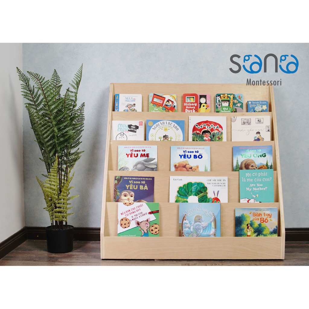 Kệ sách Montessori, Kệ đựng sách bằng gỗ cao cấp Sono KSS03