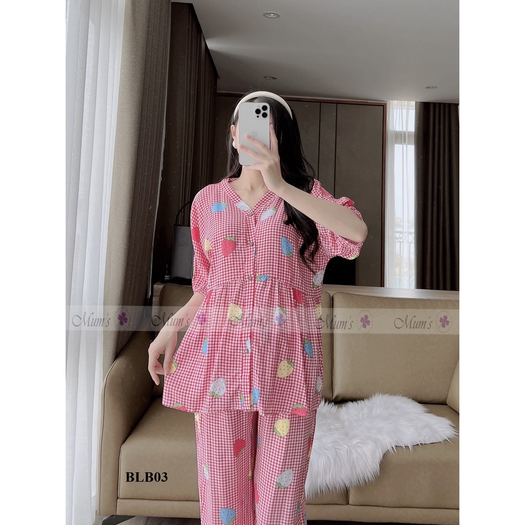 BỘ ĐỒ BẦU VÀ SAU SINH MUM'S SHOP FREESHIP Bộ dài tay chất lanh lụa siêu mát, siêu dễ thương, mặc cả bầu và sau sinh
