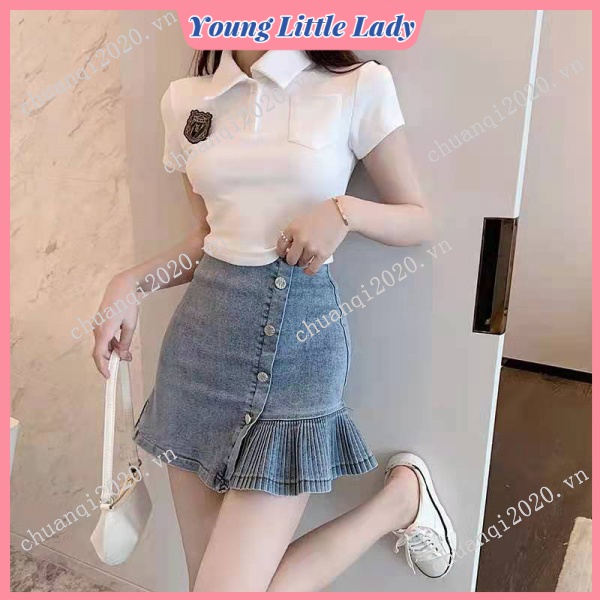Chân váy jeans Chữ A Lưng Cao Thiết Kế Độc Đáo Dễ Phối Đồ Cho Nữ