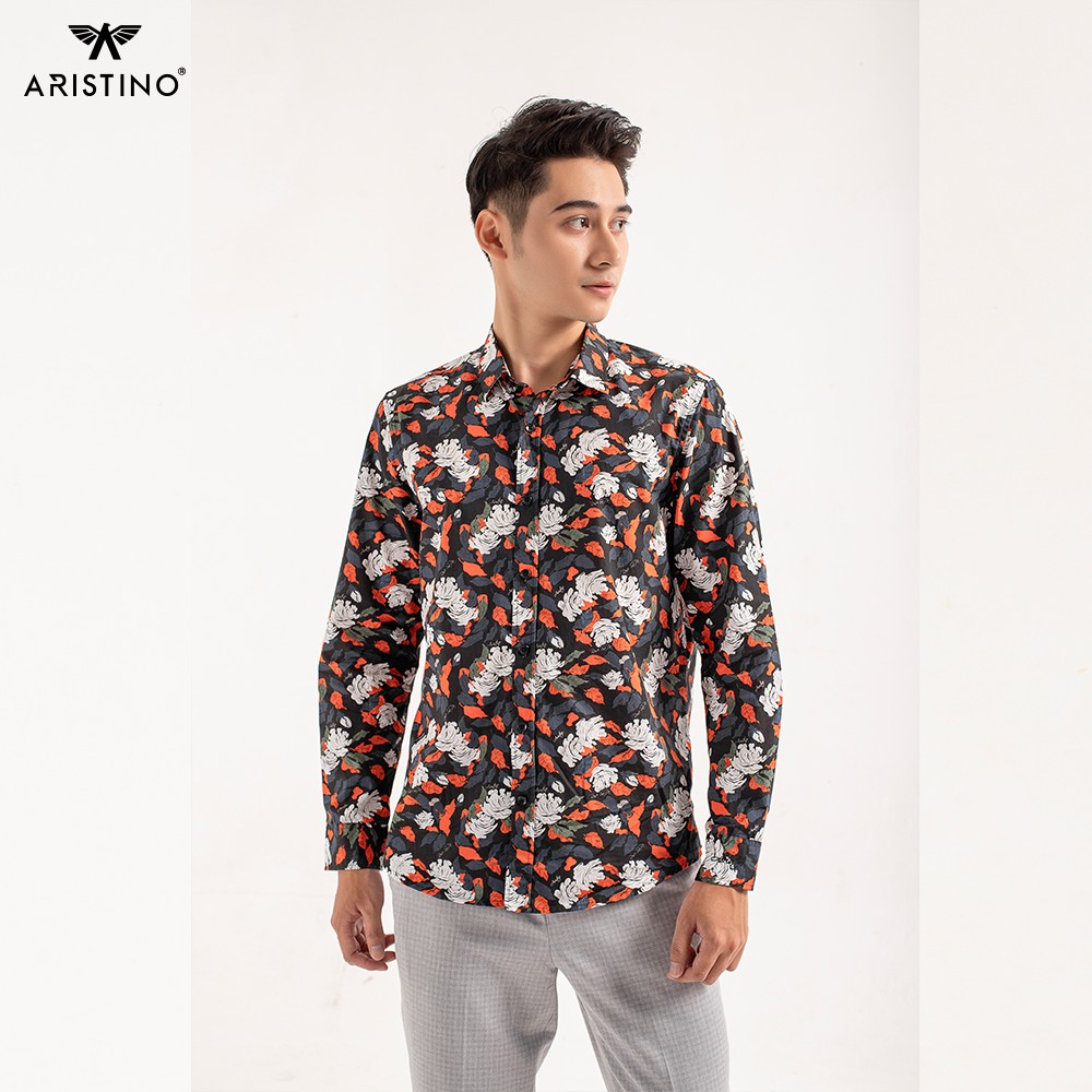Áo sơ mi nam dài tay ARISTINO họa tiết hoa hồng thời thượng, chất cotton cao cấp thoáng mát, mềm mịn  - ALSM2009