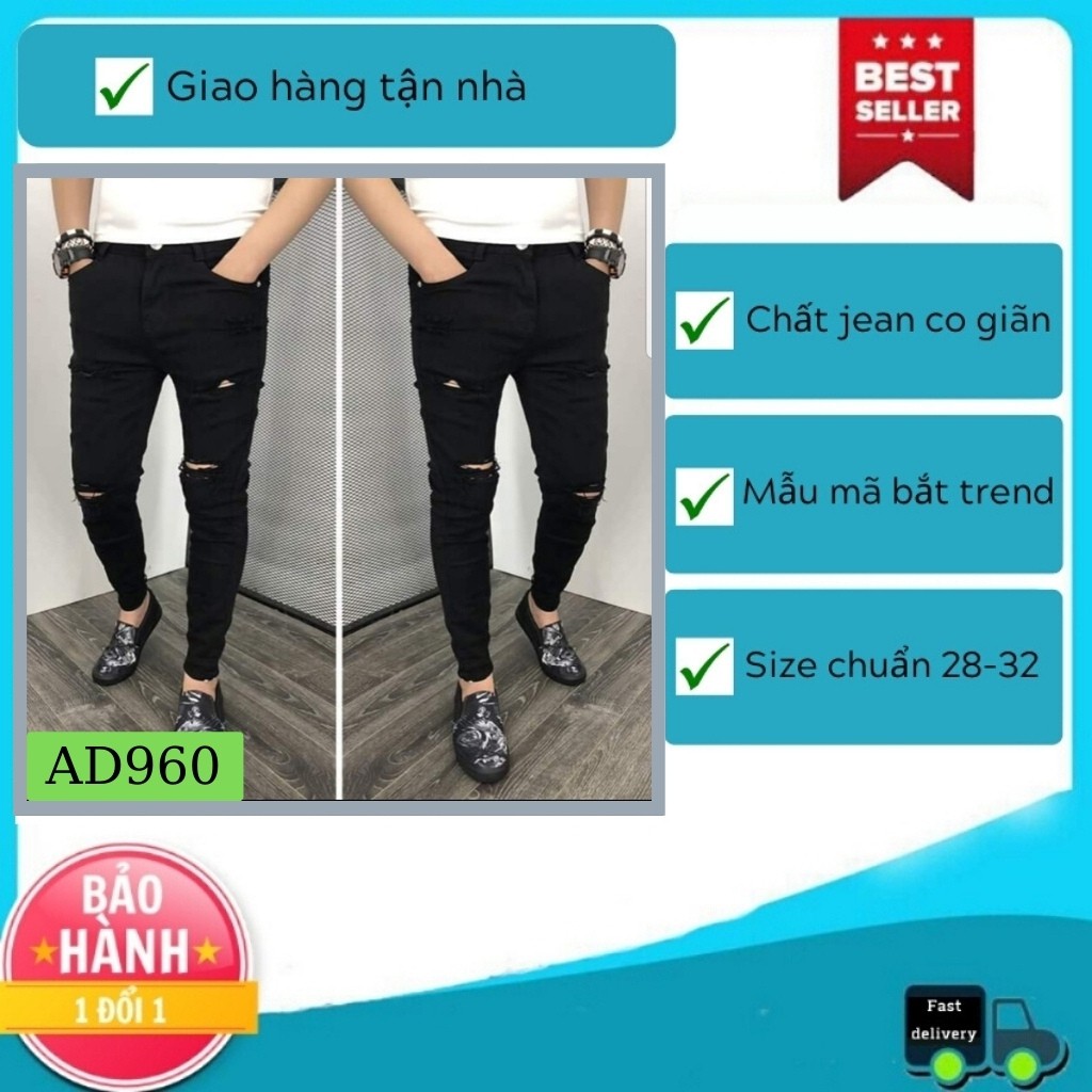 Quần Jean Nam Chất Bò Cao Cấp AD960TG Rách Họa Tiết Phong Cách Soái Ca Thời Trang TG | BigBuy360 - bigbuy360.vn