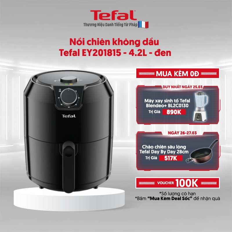 [Mã ELTEFALWL5 giảm 10% đơn 500K] Nồi chiên không dầu Tefal EY201815 - 4.2L - đen