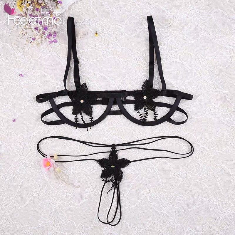Bộ đồ lót sexy 2 mảnh gọng ngực phối hoa cực nóng bỏng CICI BONITA CL13
