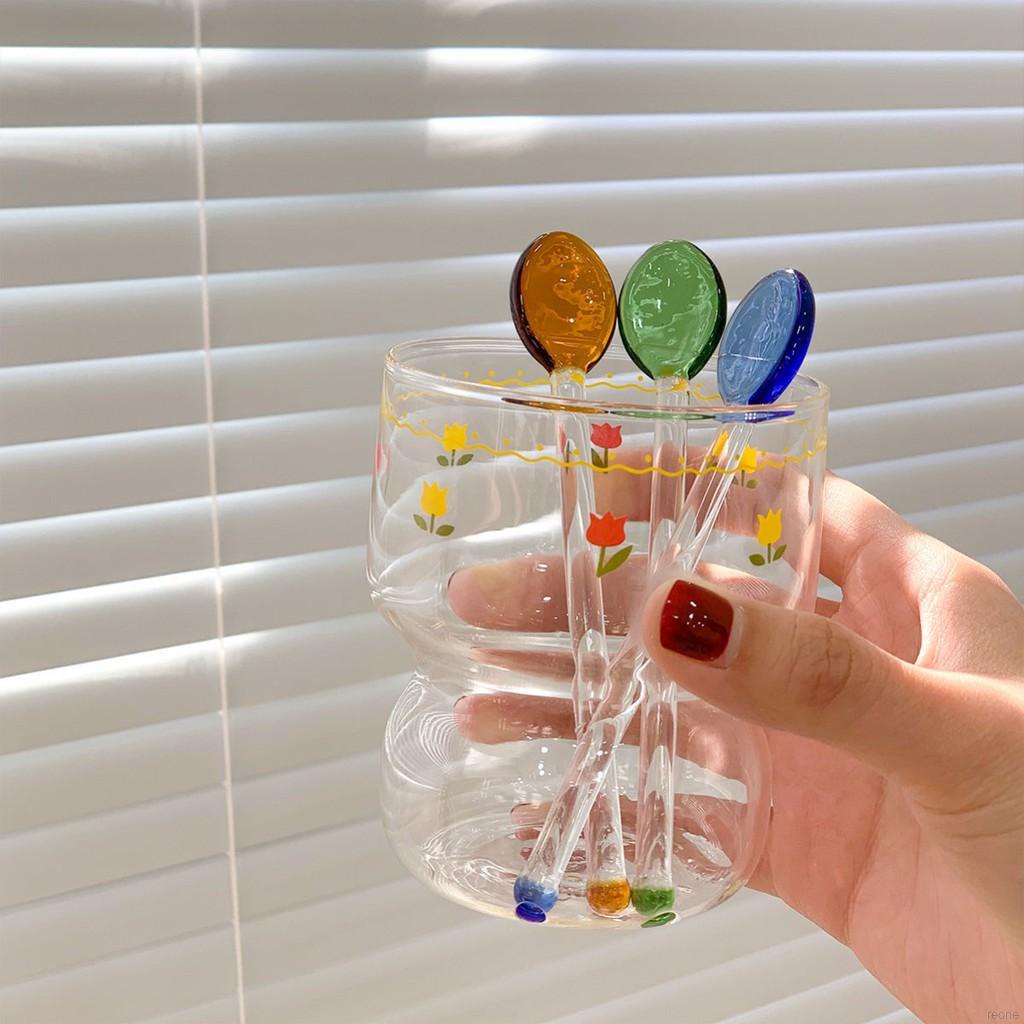 Muỗng cà phê cán dài bằng thủy tinh thiết kế dễ thương nhiều màu sắc