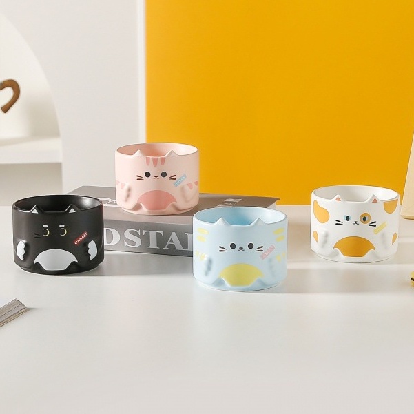 Cốc Uống Nước Bằng Gốm Sứ Họa Tiết Mèo Hoạt Hình Dễ Thương