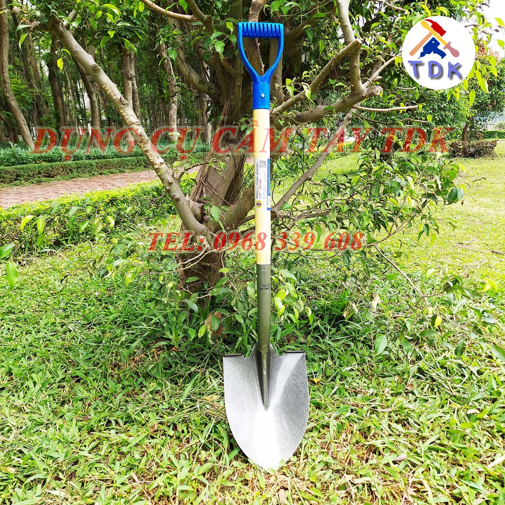 Xẻng làm vườn cán gỗ dài 1020mm C-Mart A0704P, xẻng xúc đất