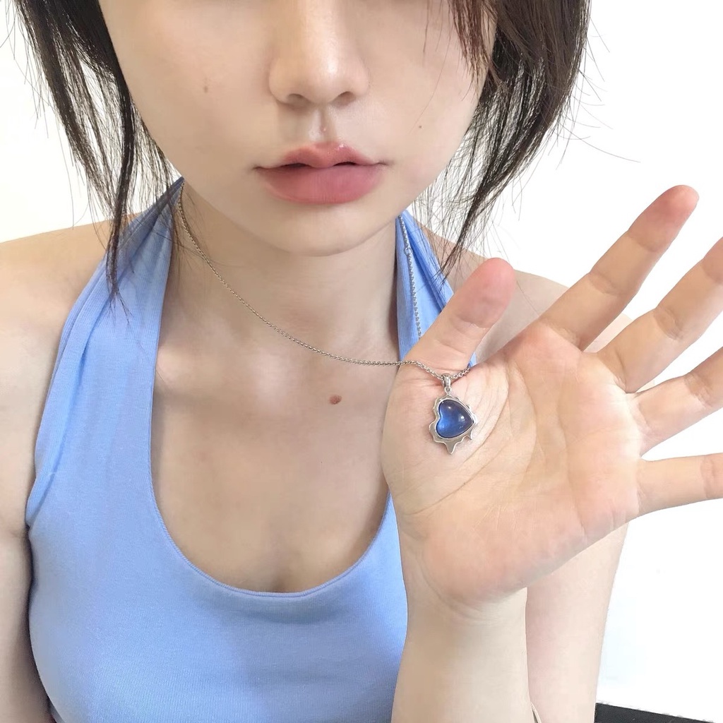 Dây Chuyền Hình Trái Tim Xanh Dương 19A1249 Thời Trang Hàn Quốc Đơn Giản Cho Cặp Đôi