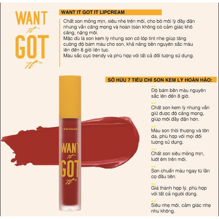 Combo 2 Son Kem Lì Nhẹ Môi Lemonade Want It Got It Lipcream 5gx2 | BigBuy360 - bigbuy360.vn