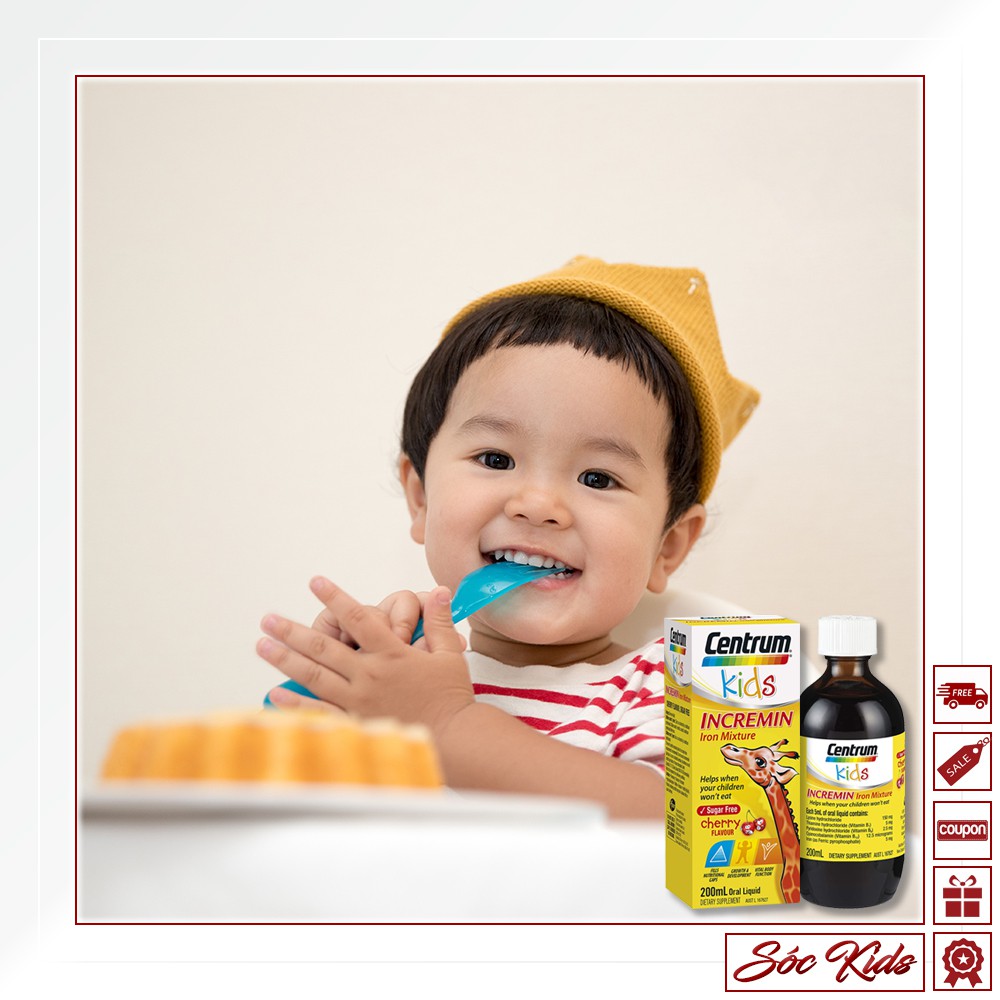 [ÚC] Centrum Kids Incremin Iron Mixture Cherry Flavour Cho Trẻ Biếng Ăn [DATE 2022 - MẪU MỚI - CHAI 200 ML | SÓC KIDS]