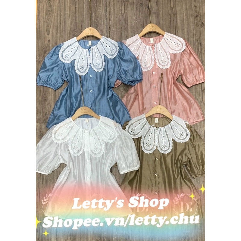 (SẴN SHIP) Áo sơ mi tơ sống cổ hoa nhẹ nhàng thanh lịch. Chất đẹp miễn bàn, cam kết hình chuẩn 100%