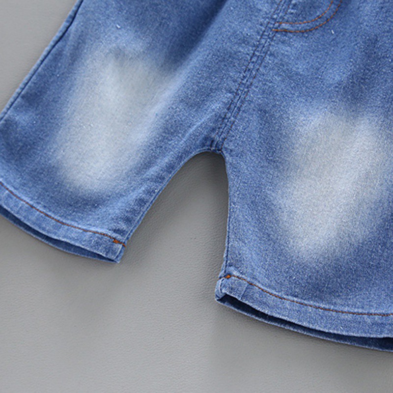 Set áo sơ mi kẻ sọc caro + quần short jean thời trang năng động cho bé trai