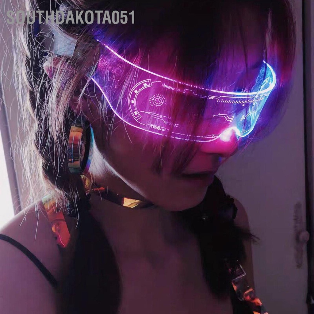 Southdakota051 Kính LED Di động Hài hước Cosplay Halloween Party Bar Phong cách tương lai Thắp sáng dành cho Nam giới Phụ nữ