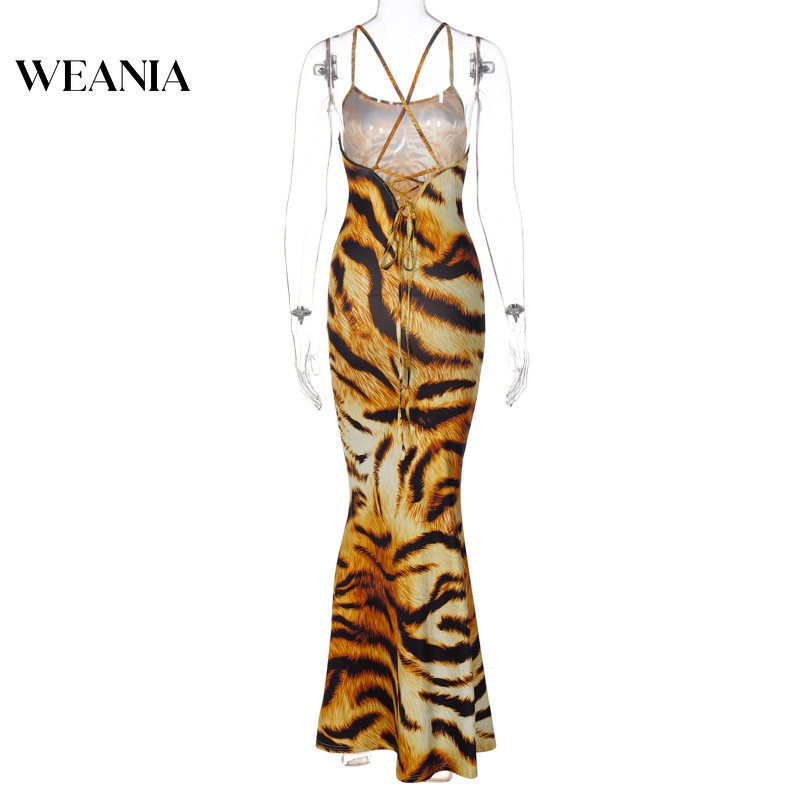 Đầm Hai Dây Dáng Dài Hở Lưng In Hoạ Tiết Hổ Trẻ Trung Xinh Xắn