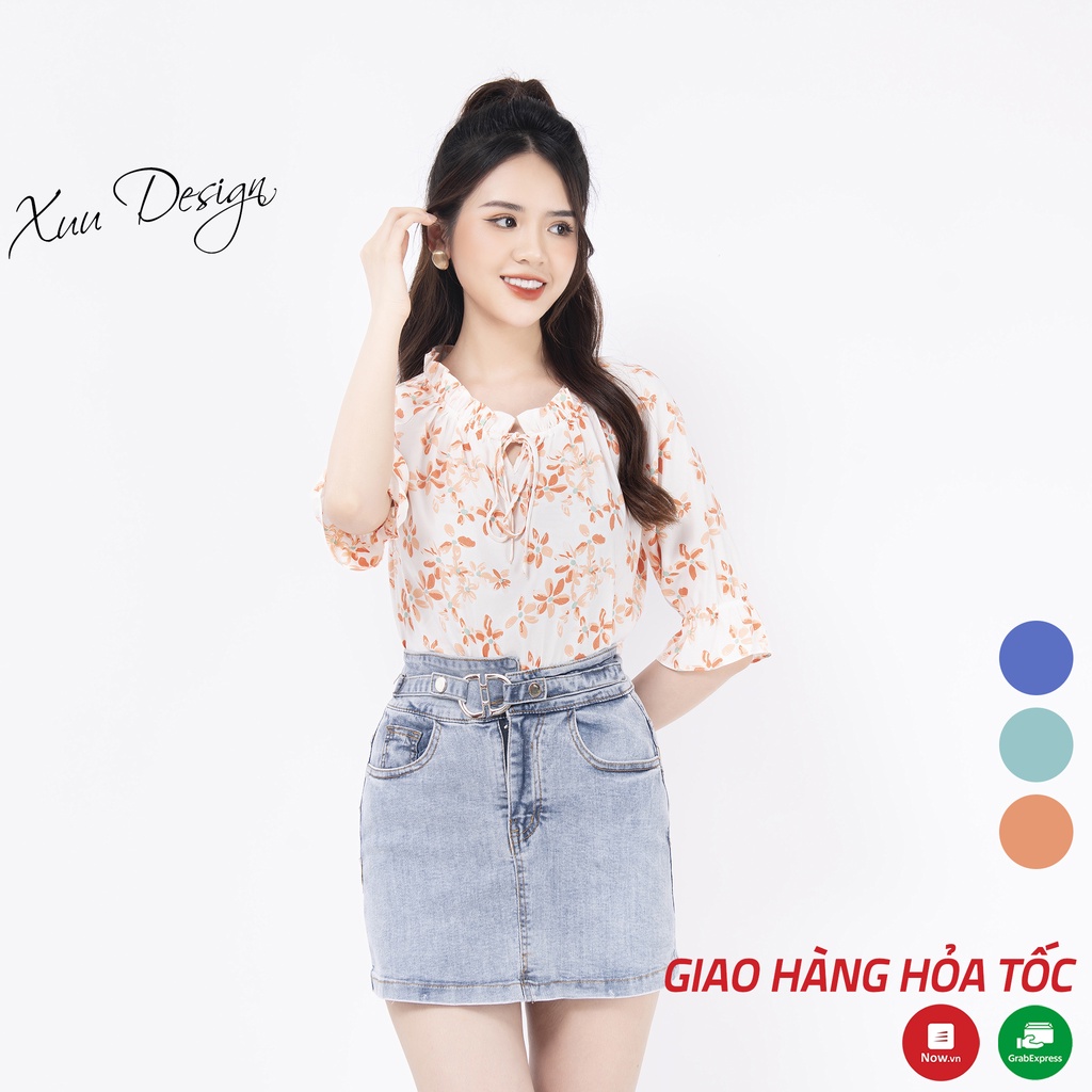 Áo sơ mi nữ hoa công sở tay lỡ Xuu, chất vải mềm mát chống nhăn Xu15