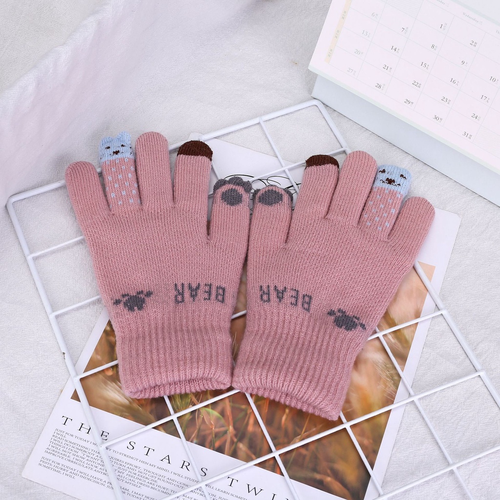 GT14 Găng tay len nữ ngón tay gấu