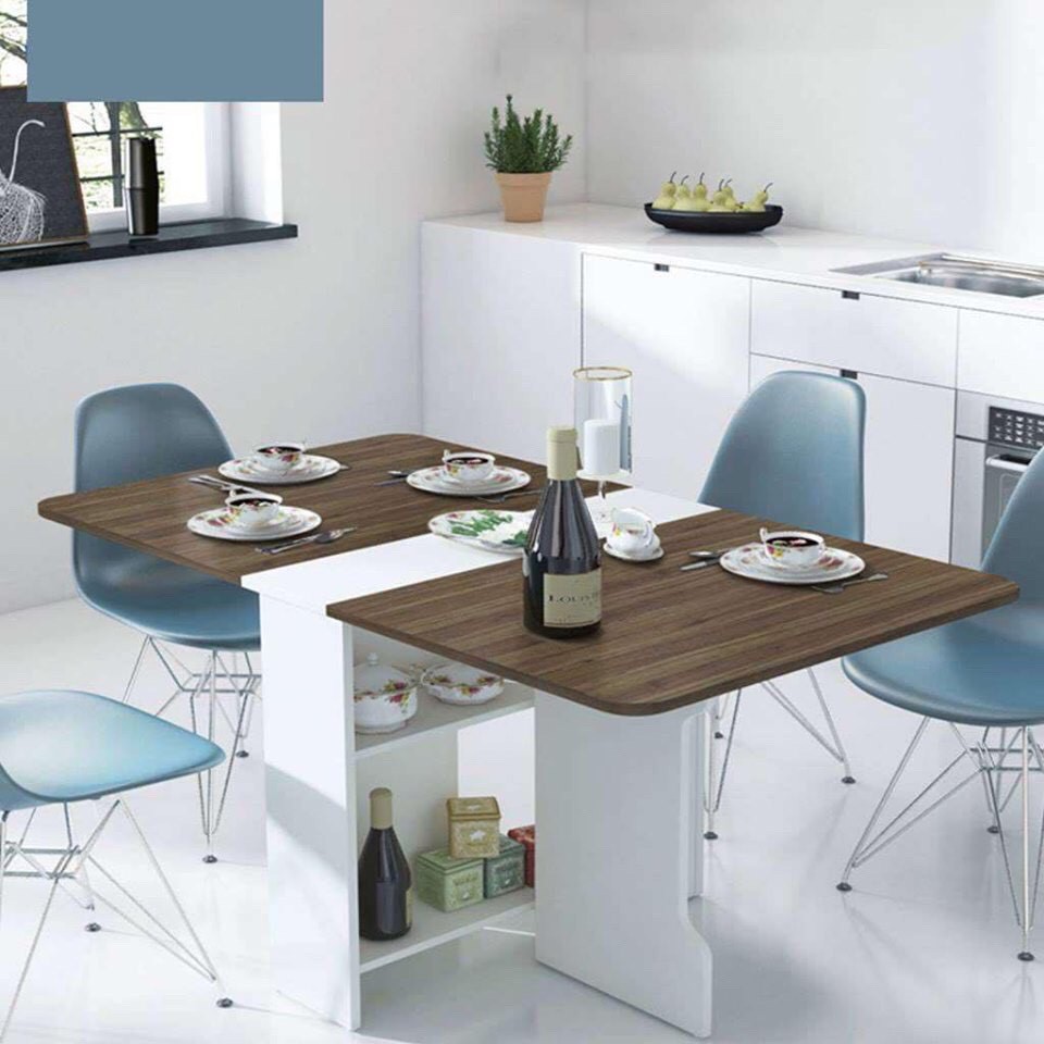 Bàn ăn thông minh gấp gọn gỗ công nghiệp mdf có bánh xe tiện lợi, tiết kiệm không gian