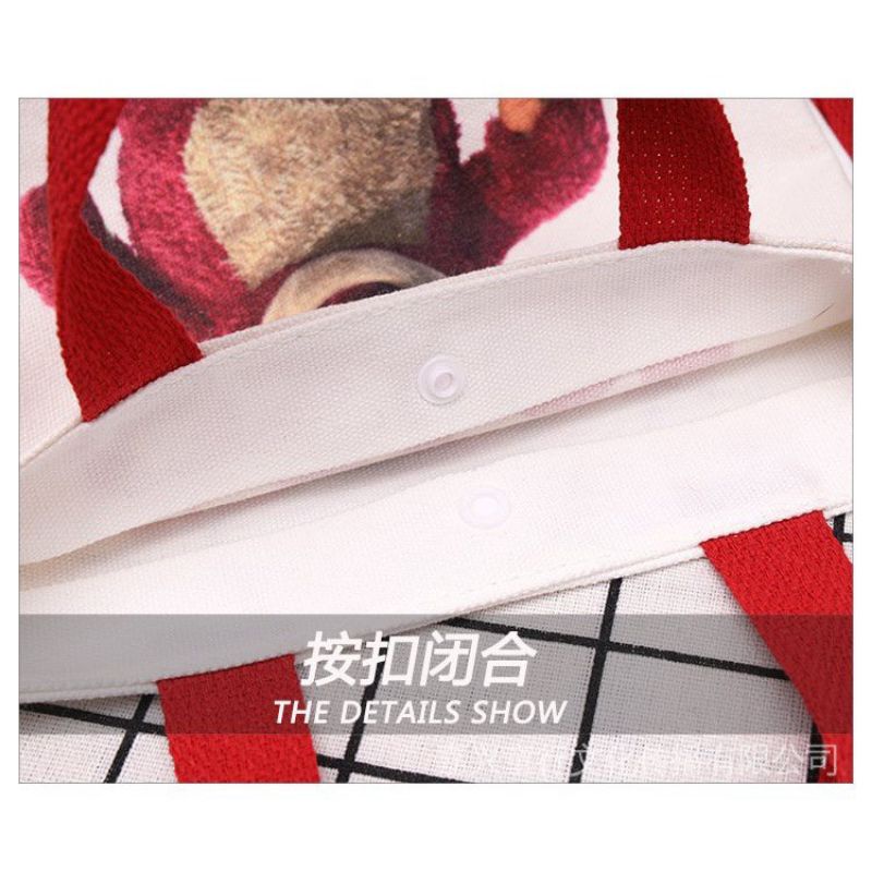 Túi đeo chéo bằng vải Canvas in hoạ tiết hoạt hình gấu Lotso dễ thương cho bé
