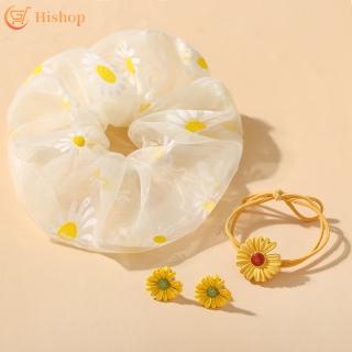 Thời Trang Hàn Quốc Voan Cao Su Nhiều Màu Sắc Hoa Cúc Tóc Bộ Bông Tai Bé Gái Bông Tai Buộc Tóc Phụ Kiện Tóc