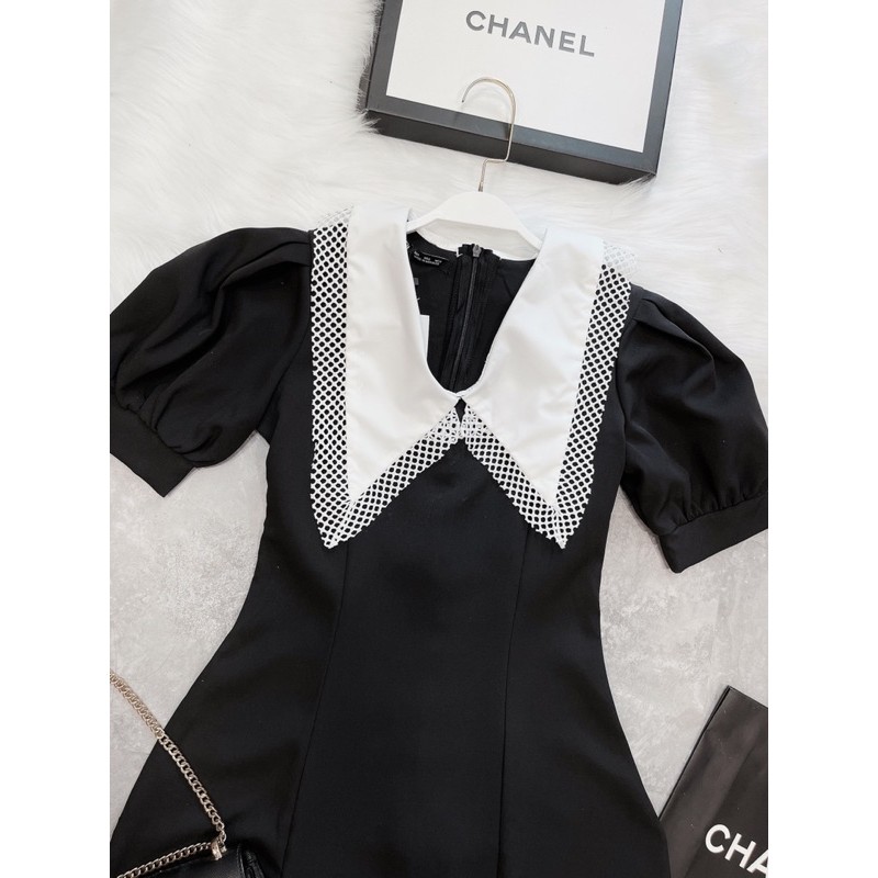 VNU276 - VÁY ĐEN XOÈ PHỐI CỔ TRẮNG VIỀN REN | BigBuy360 - bigbuy360.vn