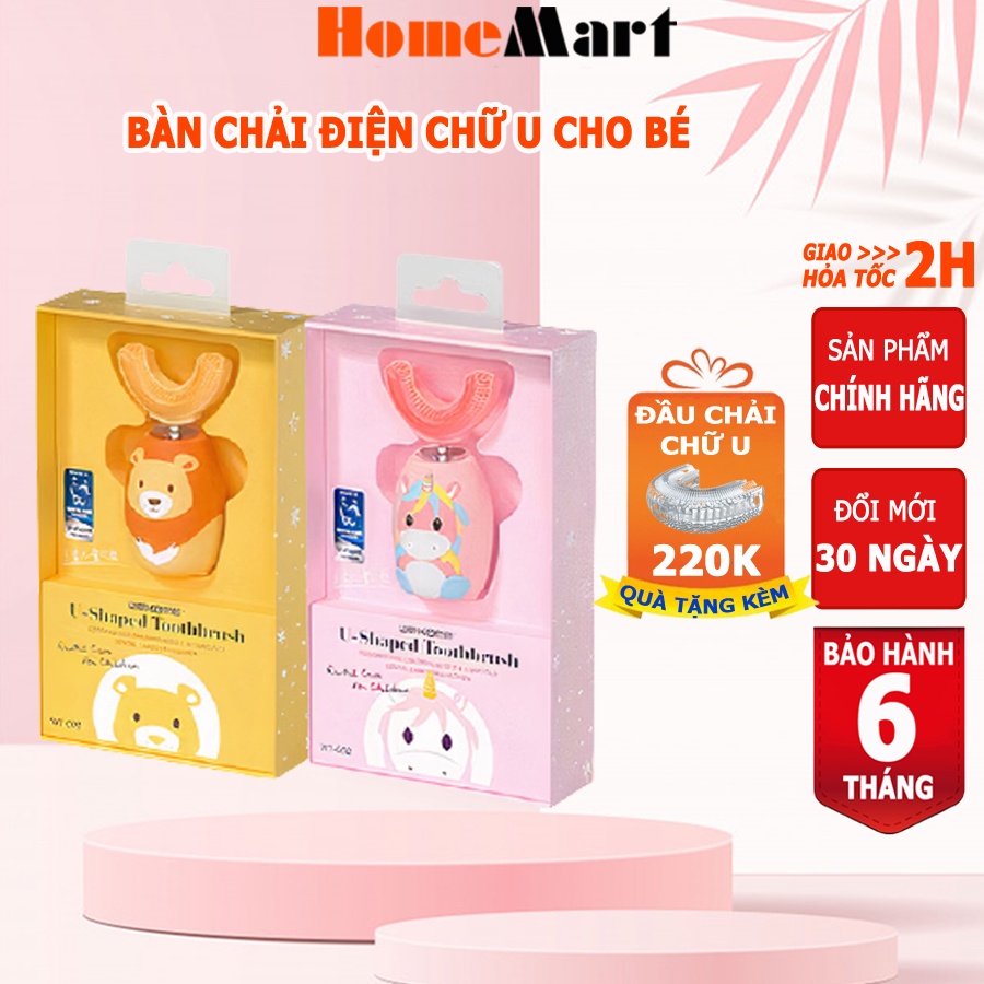 Bàn chải điện chữ U cho bé 2 đến 8 tuổi, nhạc Tiếng Việt, bàn chải đánh răng cho bé, HomeMart – Hàng chính hãng BH 6T