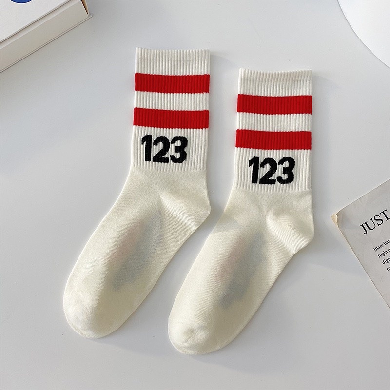 Vớ Tất cổ cao cotton LYMIA unsex kẻ ngang số 123 phong cách thể thao BT17