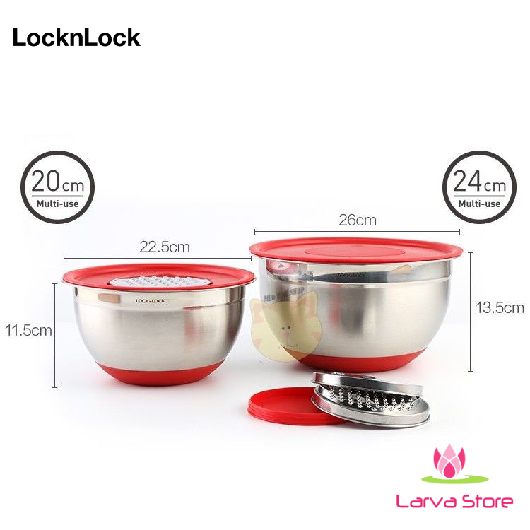 Bộ Bát Trộn Inox Và Bàn Mài Lock&amp;Lock MIX3242-G / MIX3202-G (Bào Nhuyễn, Bào Sợi, Cắt Lát - Larva Store