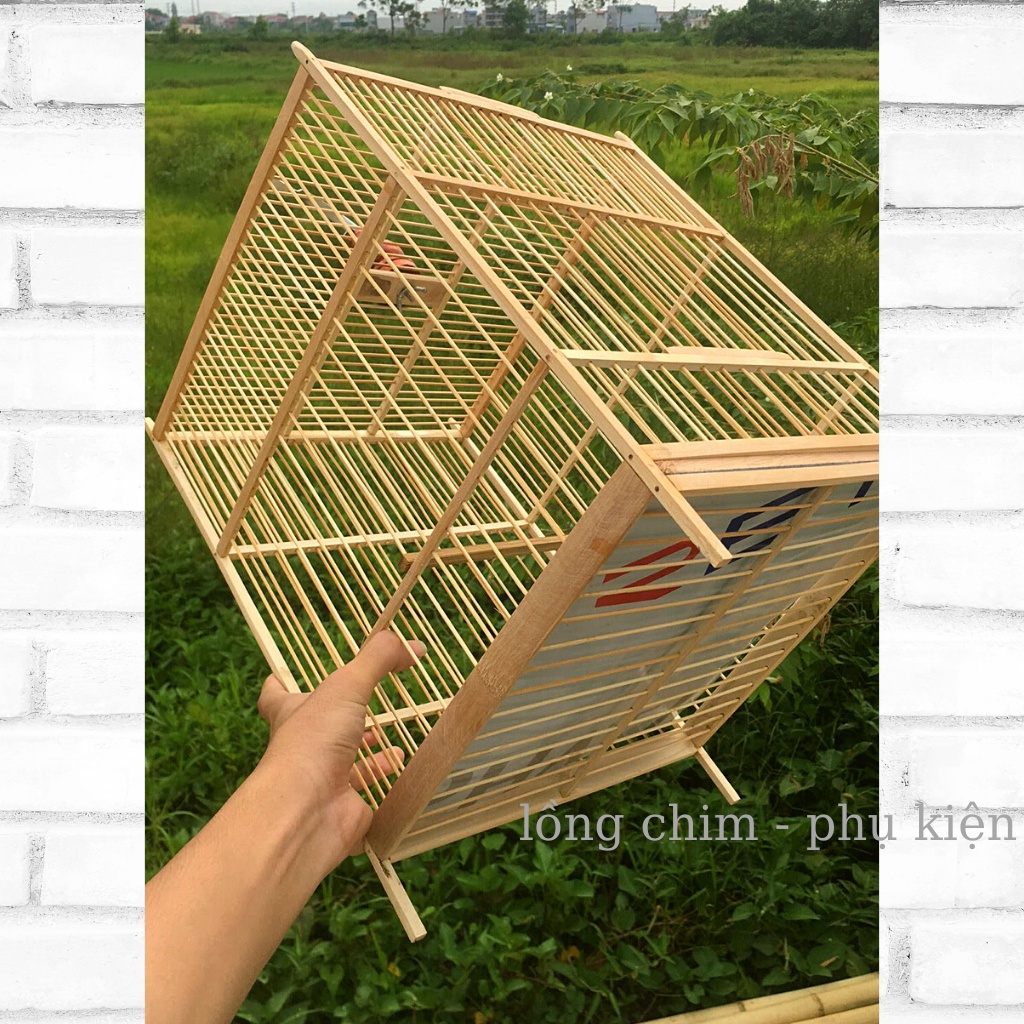 Lồng chim chào mào - Lồng chim vuông chào mào ép bổi hàng trúc già đẹp giá rẻ kèm phụ kiện