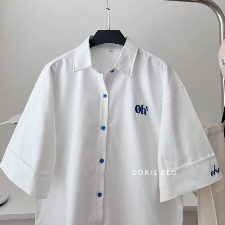 Áo Sơmi Tay Ngắn Nam Nữ Unisex Chữ Thêu OH