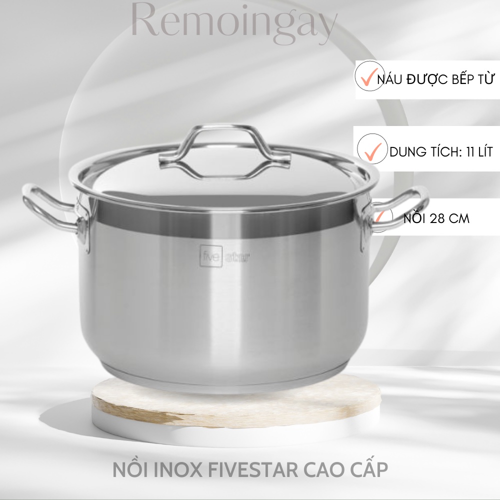 Nồi inox 3 đáy cao cấp FiveStar Standard N28-3D bếp từ nắp inox  inox 430 xịn HÀNG CHÍNH HÃNG BẢO HÀNH 5 NĂM