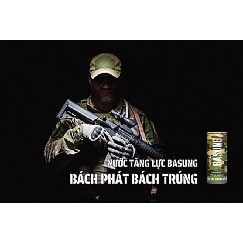 Nước Tăng Lực BASUNG - Phiên bản Commando - Basung Xanh (Lon 250ml x 6lon)