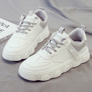 Giày thể thao basic nữ ABCD, Sneaker trắng đế bằng da trơn