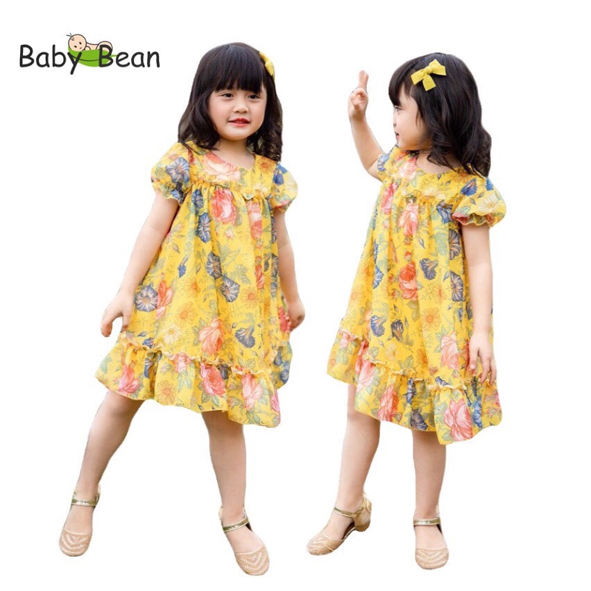 [MÃ THƯƠNG HIỆU UY TÍN Voucher giảm 10%] Đầm Suông Tay Phồng Tơ Giấy Cao Cấp Bé Gái BabyBean