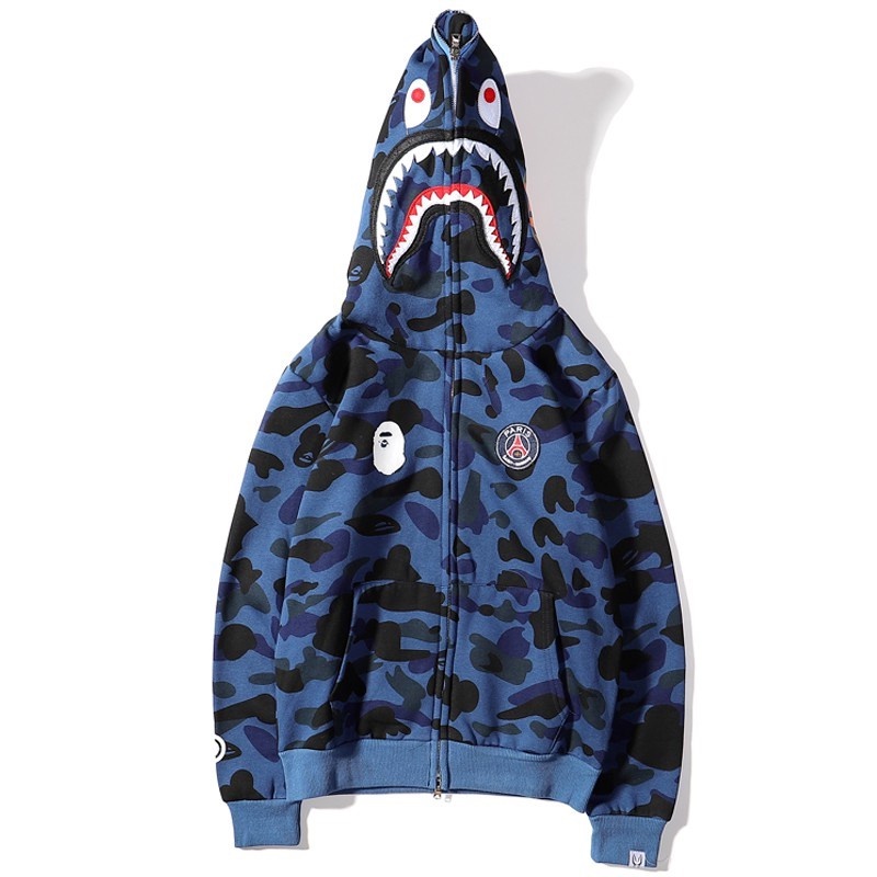 Áo khoác nam nữ BAPE X PSG có nón họa tiết rằn ri
