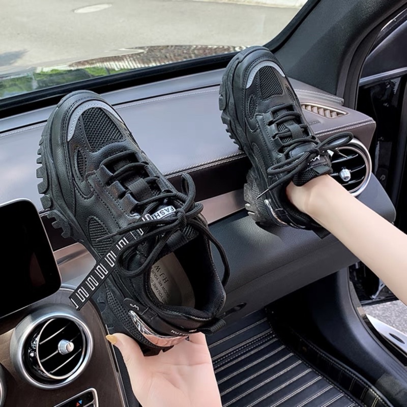 Giày Thể Thao Sneaker Nữ Đế Răng Cưa Màu Đen Siêu Hot