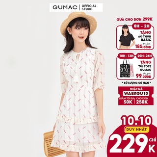 Đầm nữ GUMAC hoa nhí thiết kế viền đăng ten DB750