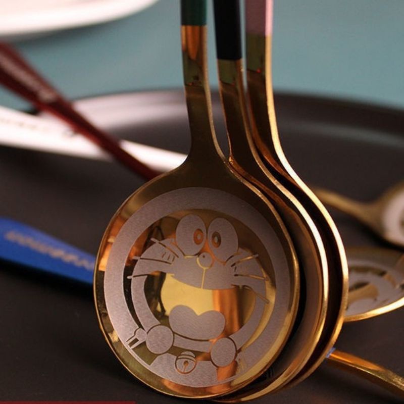 Combo 10 muỗng cao cấp Doremon inox mạ vàng mix màu Miibooshi D2.084