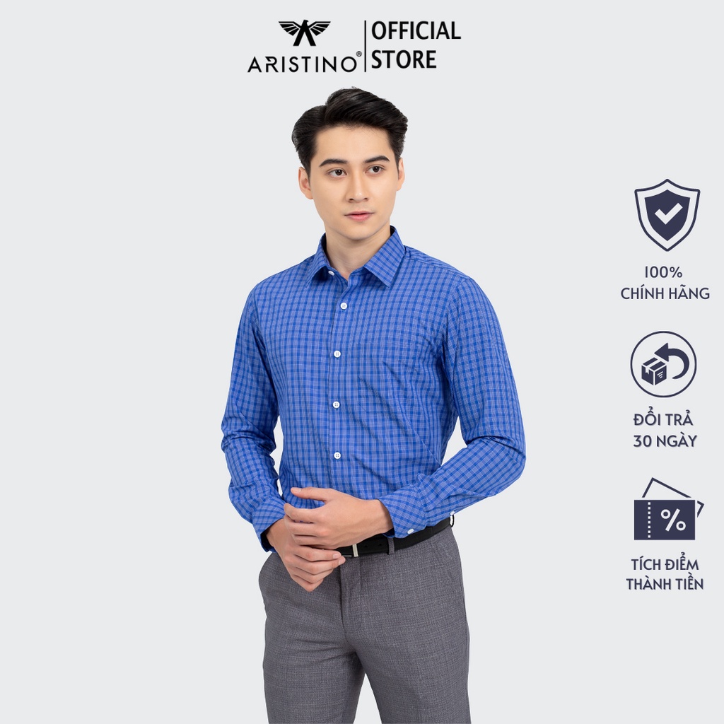 Áo sơ mi nam dài tay ARISTINO dáng Regular fit suông nhẹ, họa tiết kẻ caro xanh trắng trẻ trung - ALS31101