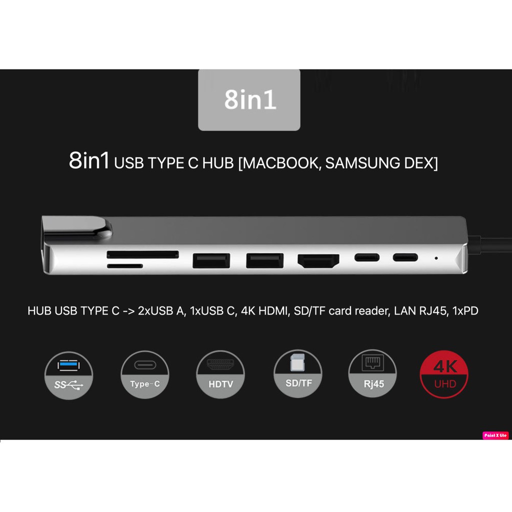 SIÊU HUB USB Type C và DEX - 9 in 1, 8 in 1, 5 in 1- HDMI VGA LAN Đọc thẻ nhớ SD/ Micro SD USB 3.0 PD