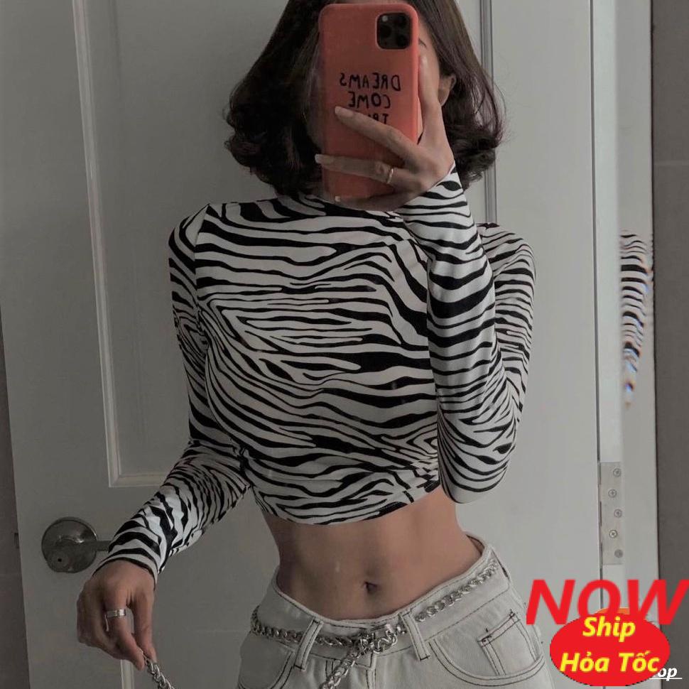 Áo croptop nữ kiểu phối vằn khoét lưng cột dây lưng tay dài chất vải thun nhung Free Size dưới 53kg