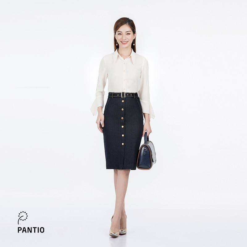 Áo sơ mi nữ chất liệu phi cát, dáng suông dài tay FAS92772 - PANTIO