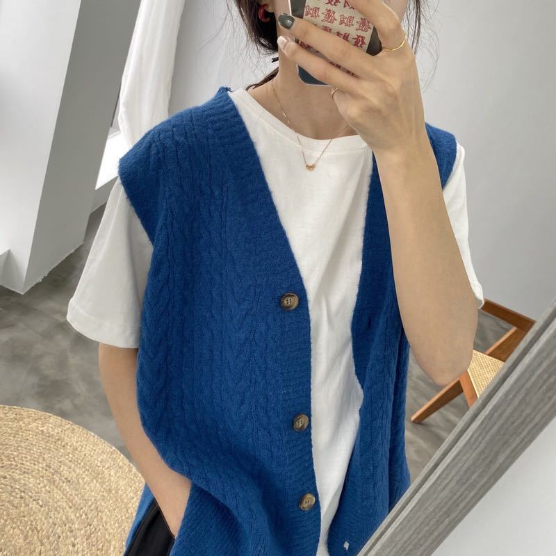 Áo Khoác Cardigan Dệt Kim Sát Nách Dáng Rộng Cổ Chữ v Thời Trang Xuân Thu Phong Cách Hàn Quốc Cho Nữ